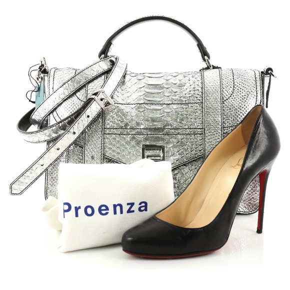 Proenza Shouler Embossed Python Silver PS1 Medium Plus Satchel/Crossbody Handbag - Picture 13 of 15